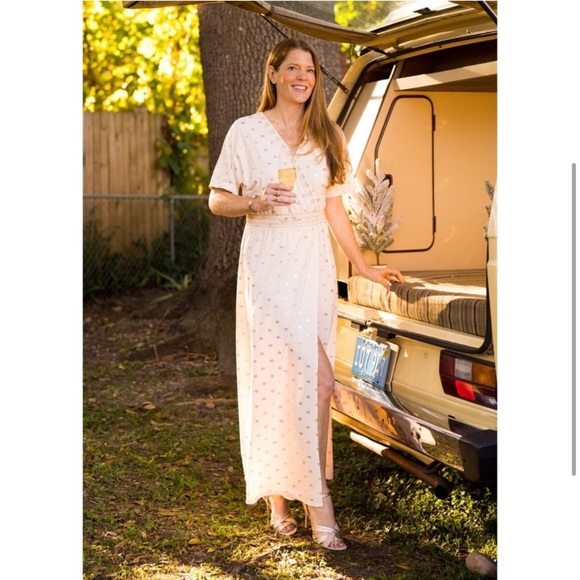 Cabana Life Ivory & Metallic Gold Embroidered Wrap Maxi Dress UPF 50+ Size L - Picture 1 of 16